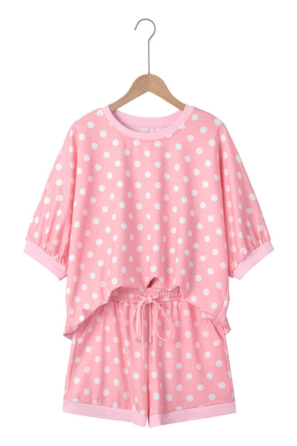 Green Polka Dot Oversized Top Drawstring Short Set
