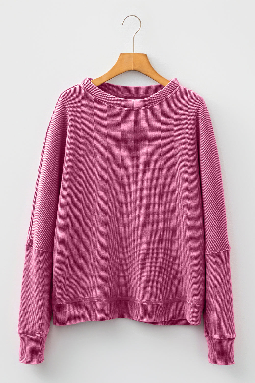 Mist Green Waffle Knit Patchwork Long Sleeve Loose Top