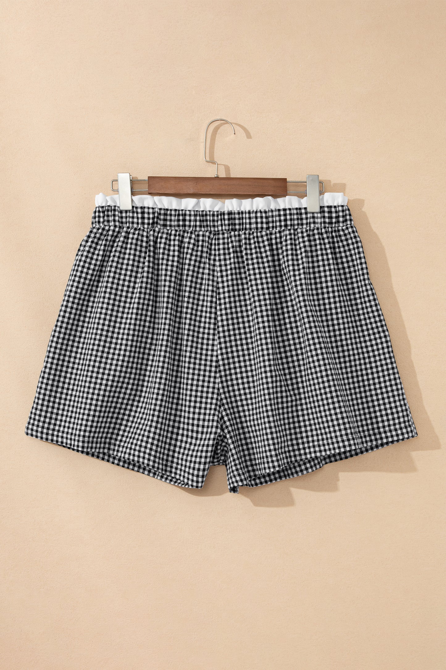 Sky Blue Contrast Trim Plaid Print Plus Size Shorts