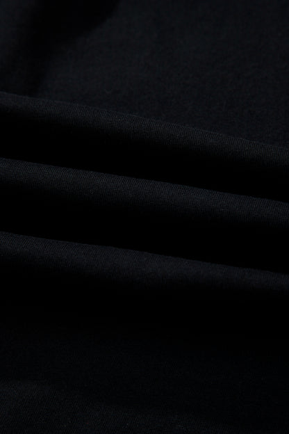 Black Leopard Bow Embroidered Cotton Round Neck T Shirt
