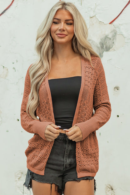 Lapis Mix Pattern Hollowed Knit Open Front Cardigan