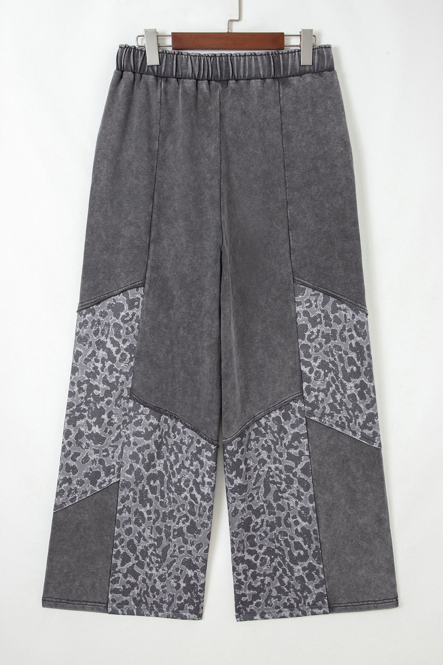 Coffee Mineral Wash Leopard Patchwork Loose Pants