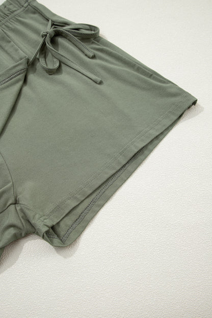 Laurel Green Solid Color Oversize Tee Tie Wrap Mini Skort 2pcs Set
