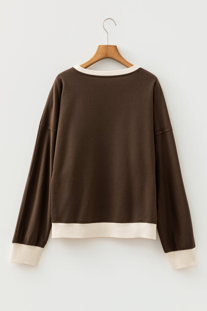 Smoke Green Raw Edge Flower Patch Drop Shoulder Casual Top