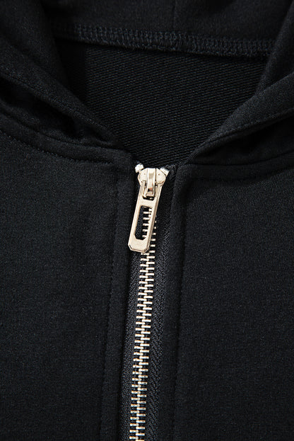 Gray Double Zipper Hooded Jacket and Sweatpants Active Set