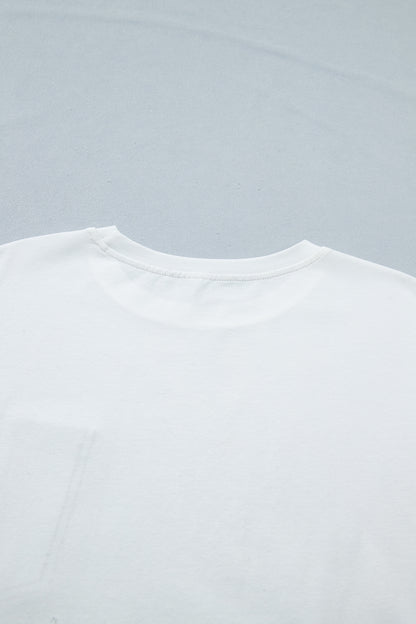 Sail Blue Color Block Chest Pocket Patched Casual Short Sleeve Top