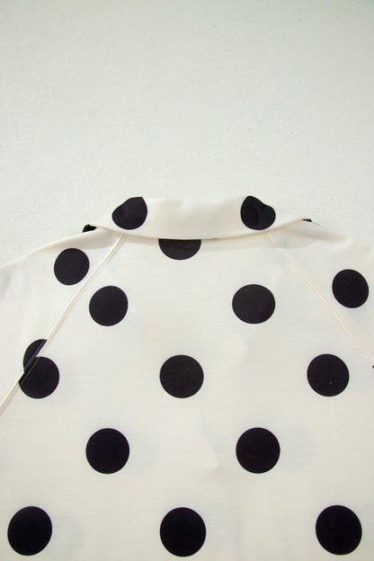 Pink Polka Dot Print V Neck Tee Short Set