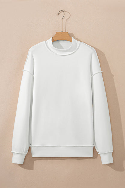 Dark Blue Oversize Drop Shoulder Reversible Mock Neck Sweatshirt
