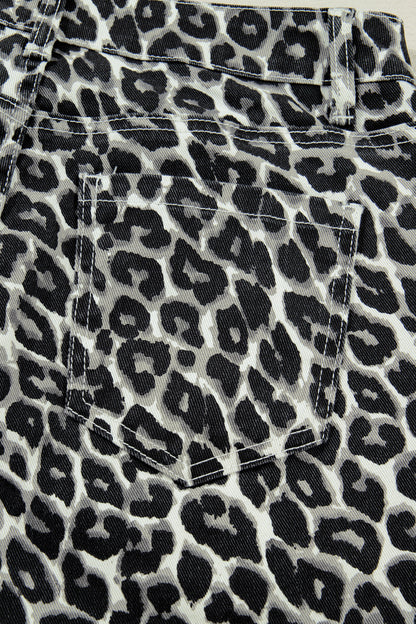 Black Leopard Print Barrel Jeans