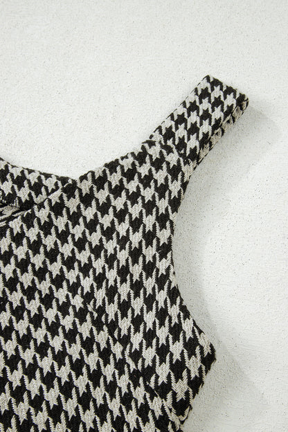 Red Houndstooth Print V Neck Sleeveless Mini Dress