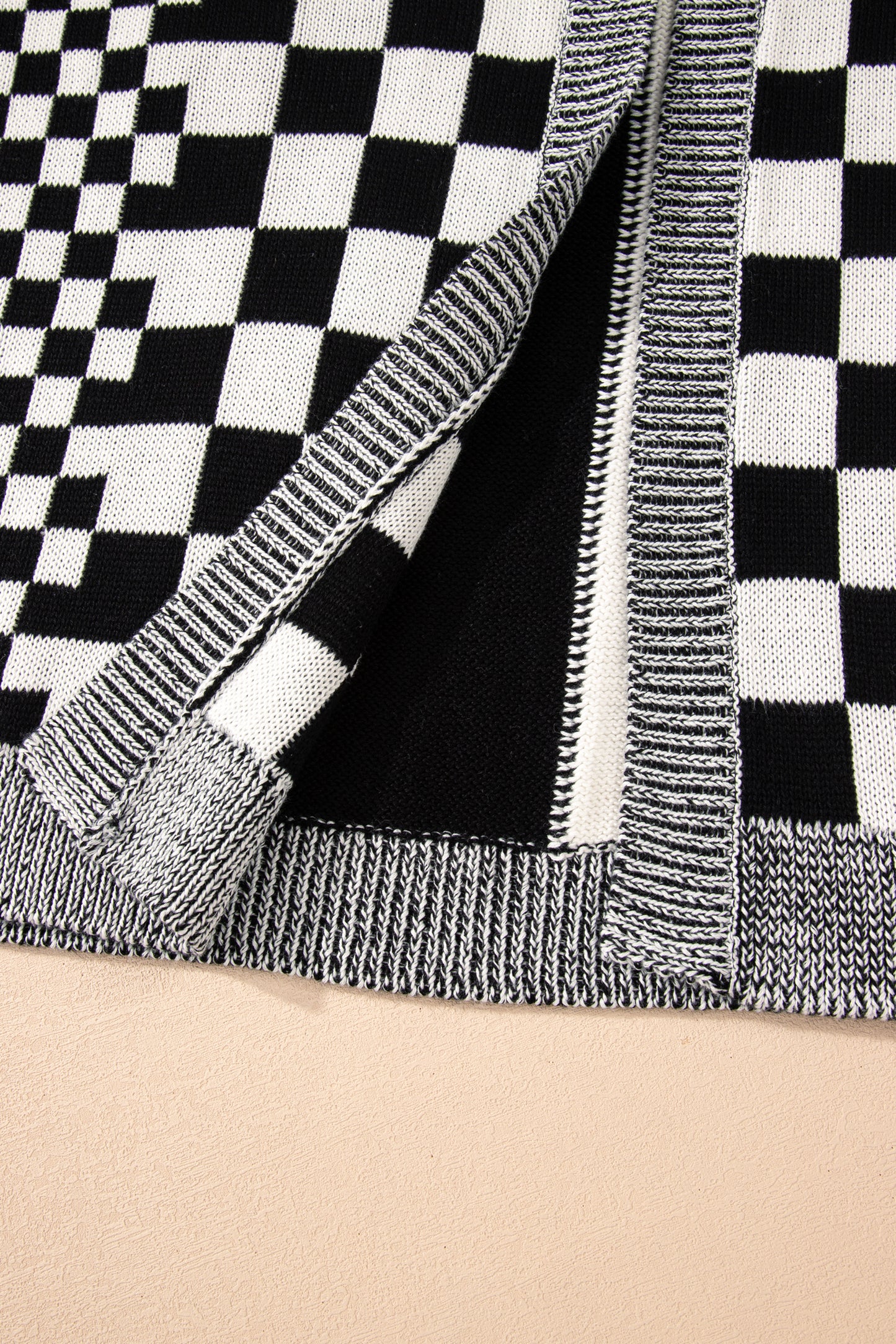 Black Plus Size Checkered Bubble Sleeve Drop Shoulder Open Cardigan