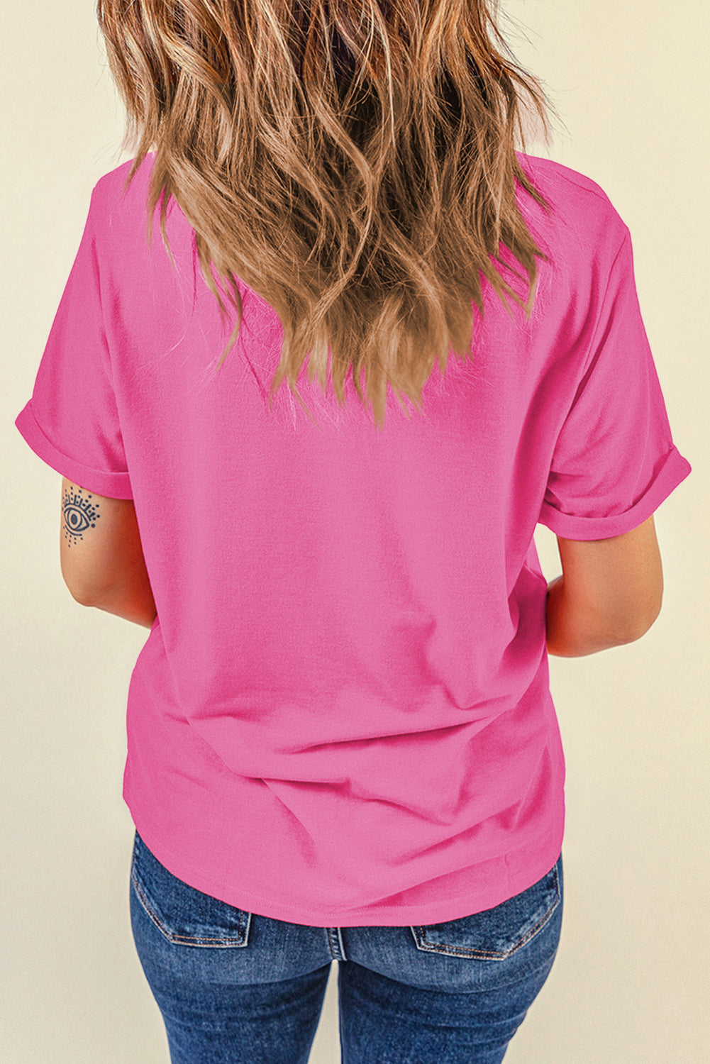 Red Casual Plain Crew Neck Tee