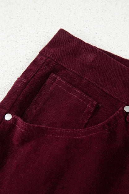 Vineyard Green Corduroy Solid Color High Waist Wide Leg Pants