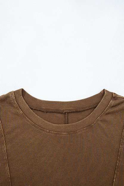 Burgundy Exposed Seam Ribbed Long Sleeve Top