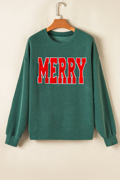 Dark Green MERRY Corded Long Sleeve Top and Pockets Pants Set