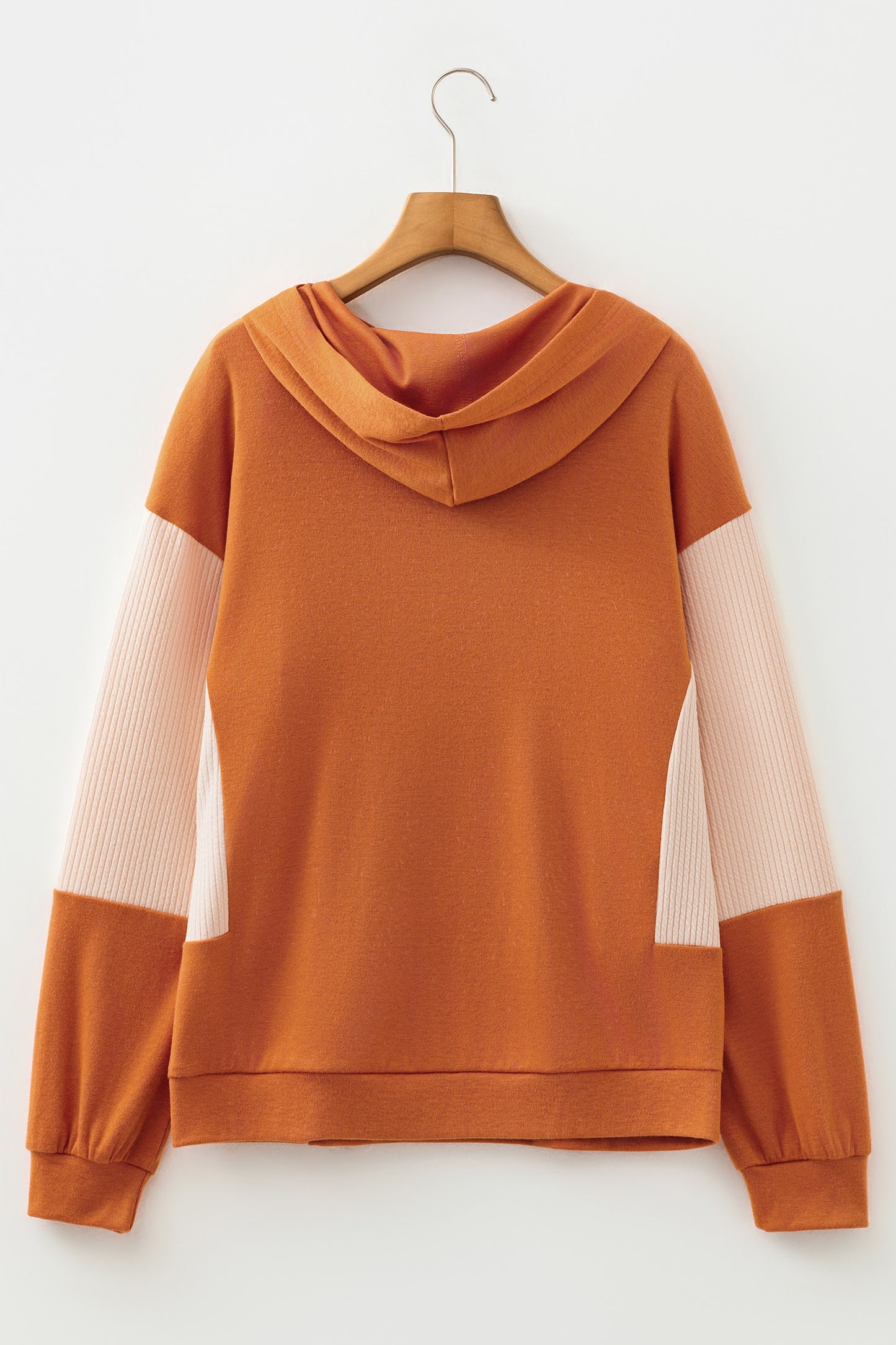 Gold Flame Contrast Color Ribbed Patchwork Crossed Pullover Neck Hoodie