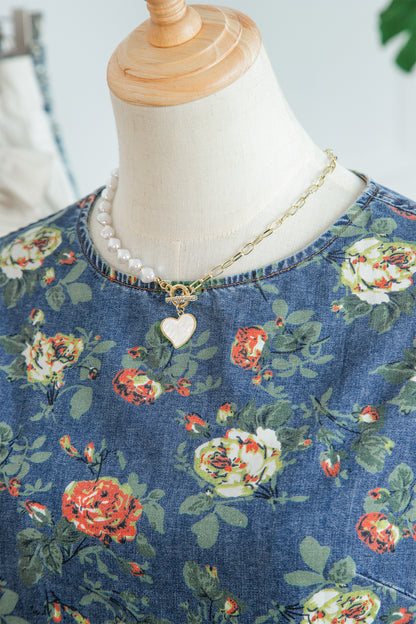 Ashleigh Blue Ruffled Short Sleeve Floral Denim Top