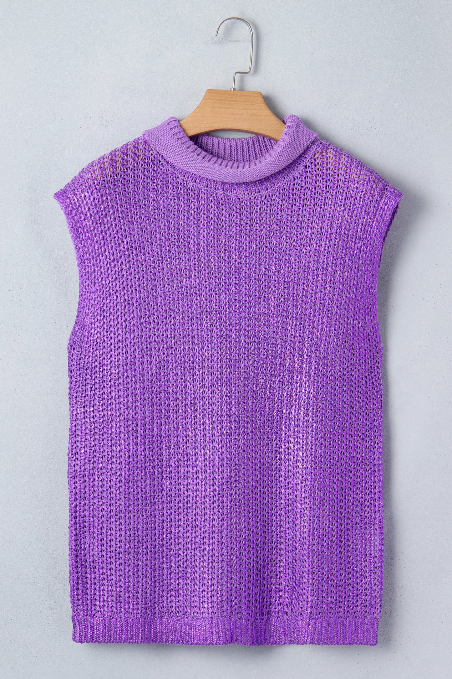 Bright Green Solid Color Knit High Neck Short Sleeve Sweater