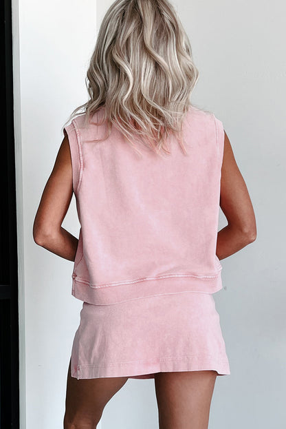Phalaenopsis 2 Pieces Mineral Wash Cotton Tank Top Lined Split Skirt Set