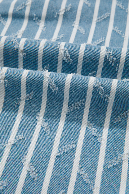 Myosotis Striped Distressed Ruffled Wide Leg Denim Overalls