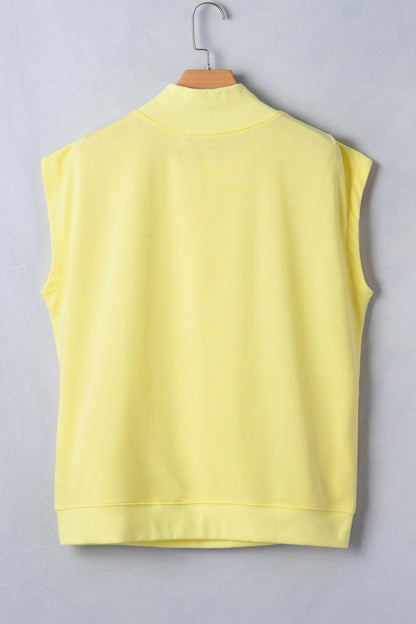 Black Solid Color High Neck Cap Sleeve Loose Top