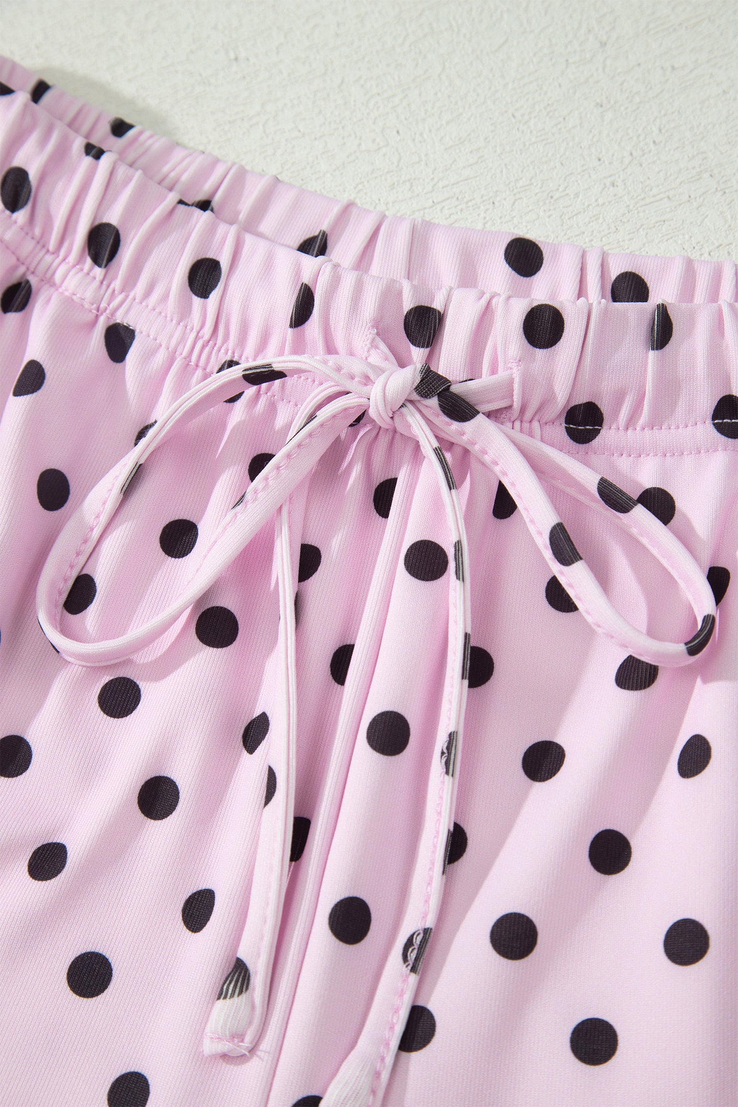 Brown Polka Dot Halter Tank Drawstring Elastic Waist Short Set