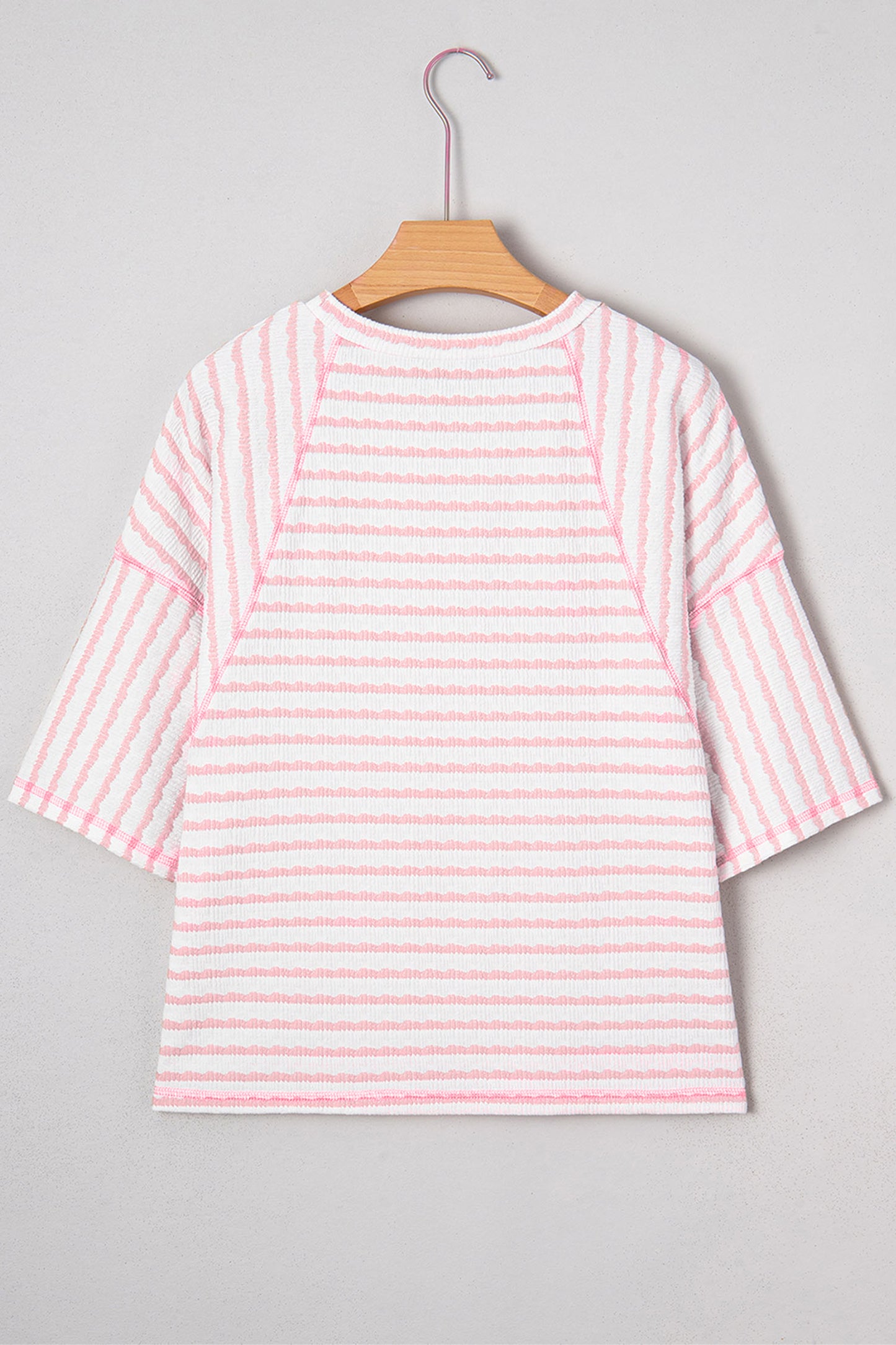 Apricot Stripe Plus Size Textured Patchwork Detail Half Sleeve Top