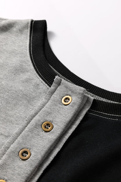 Color black Colorblock Henley High Low Oversize Sweatshirt