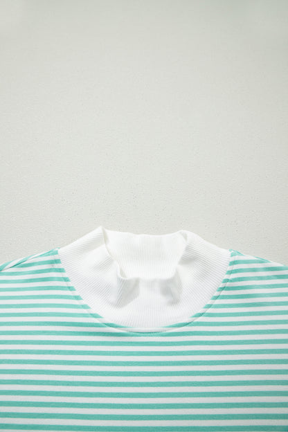 Sky Blue Stripe Oversize Mock Neck Sweatshirt and Shorts Set
