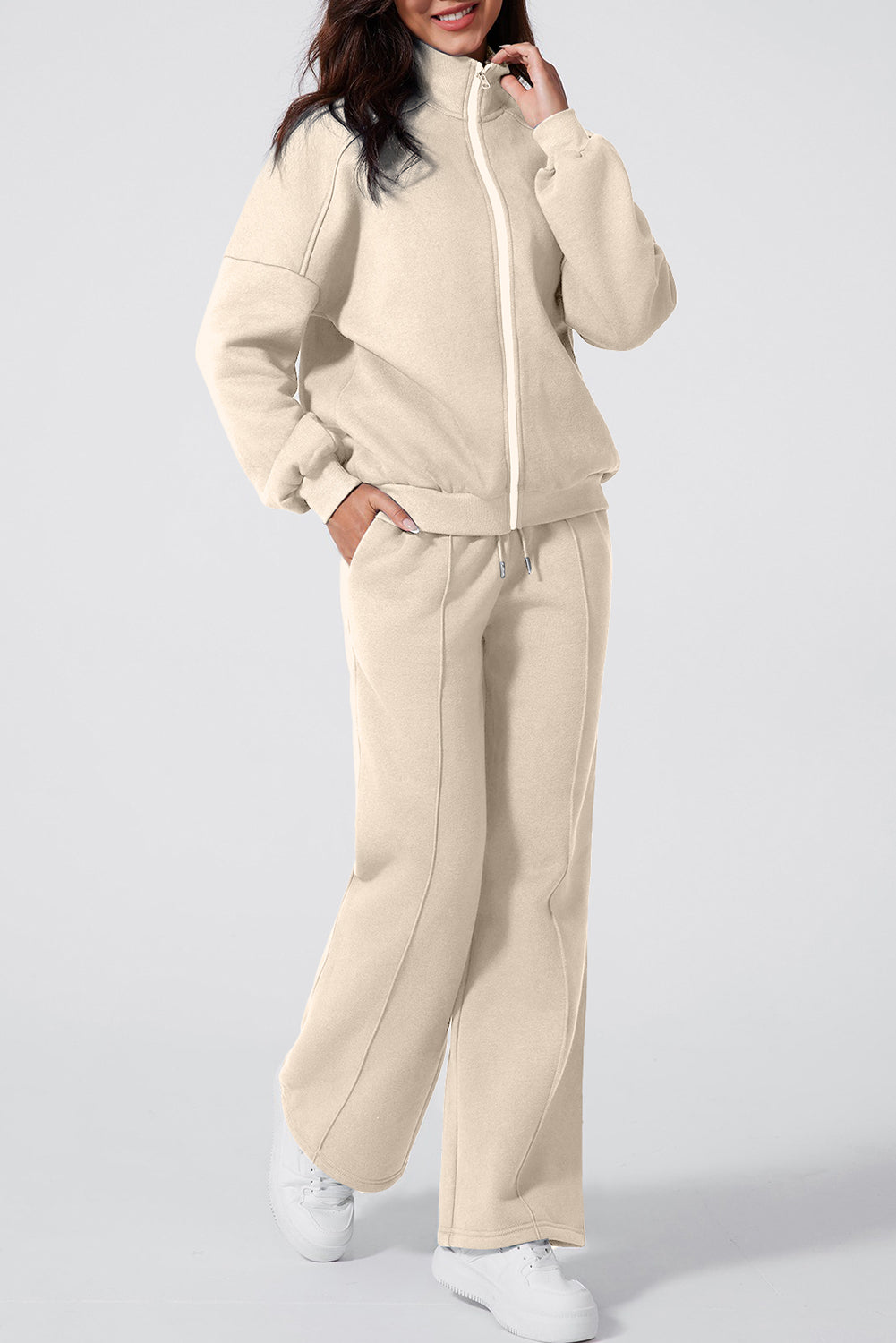 Clearly Aqua Drop Shoulder Zip Up Jacket Drawstring Pants Active 2pcs Set