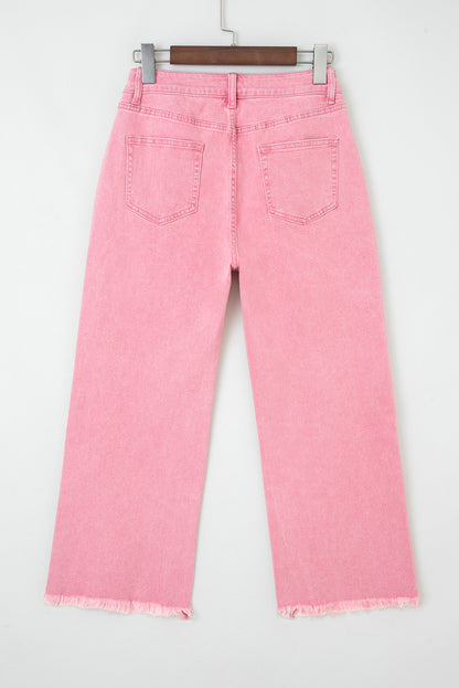 Myosotis Acid Washed High Rise Cropped Wide Leg Jeans
