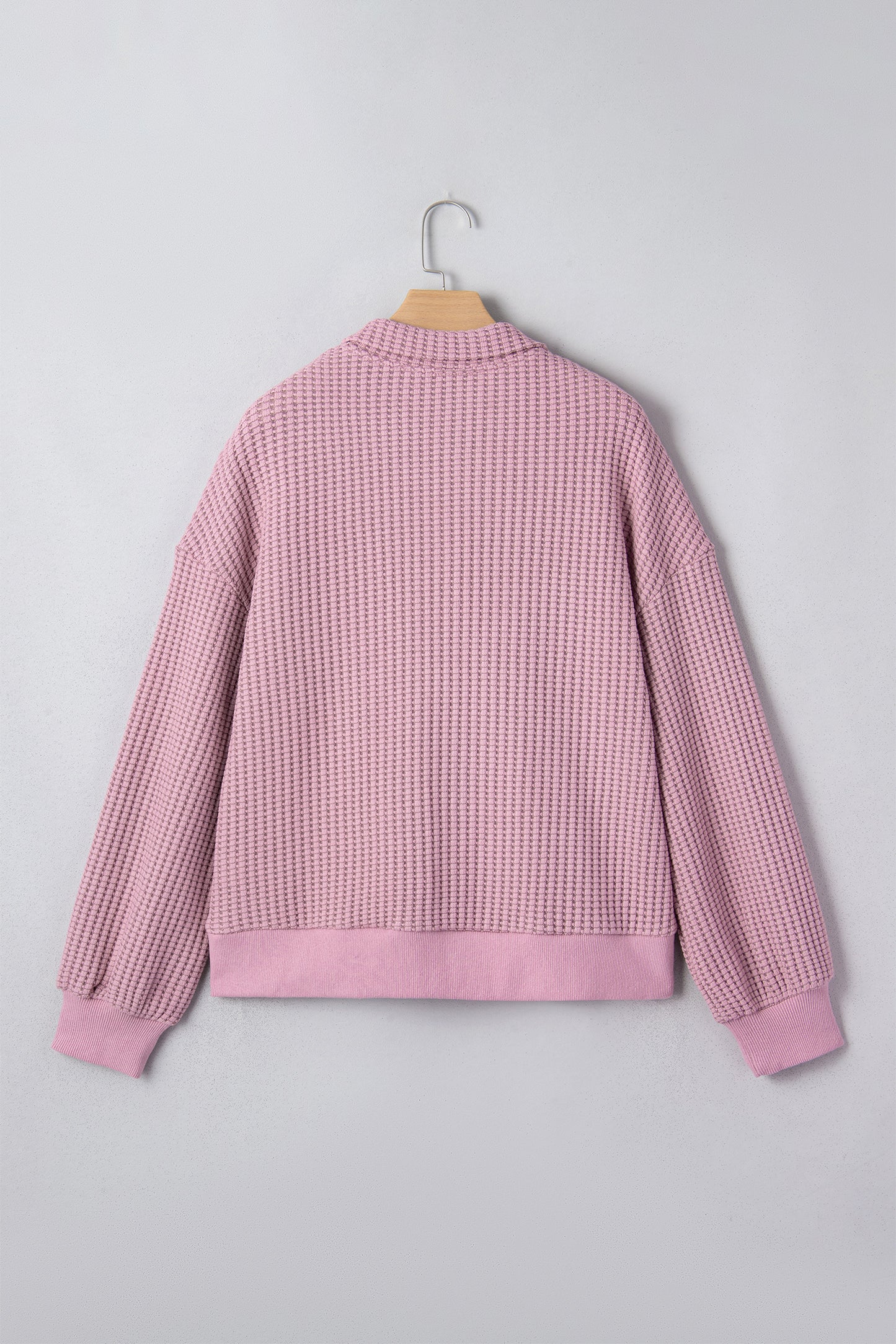 Casual Solid Color Textured Snap Button Collared Baggy Top