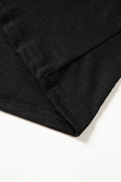 Black Cutout Embroidered Trim V Neck Cap Sleeve Tee