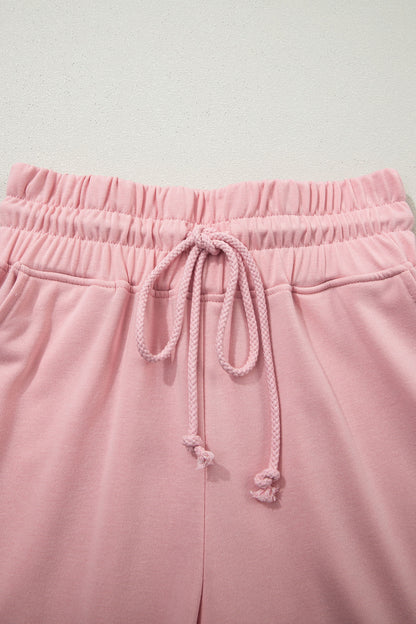 Clearly Aqua Solid Color Loose Tee Drawstring Wide Leg Pants 2pcs Outfit