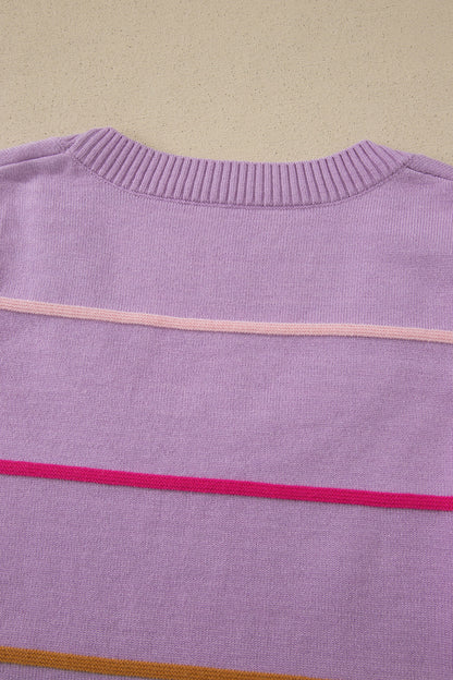 Sky Blue Stripe Round Neck Knitted Sweater Tank