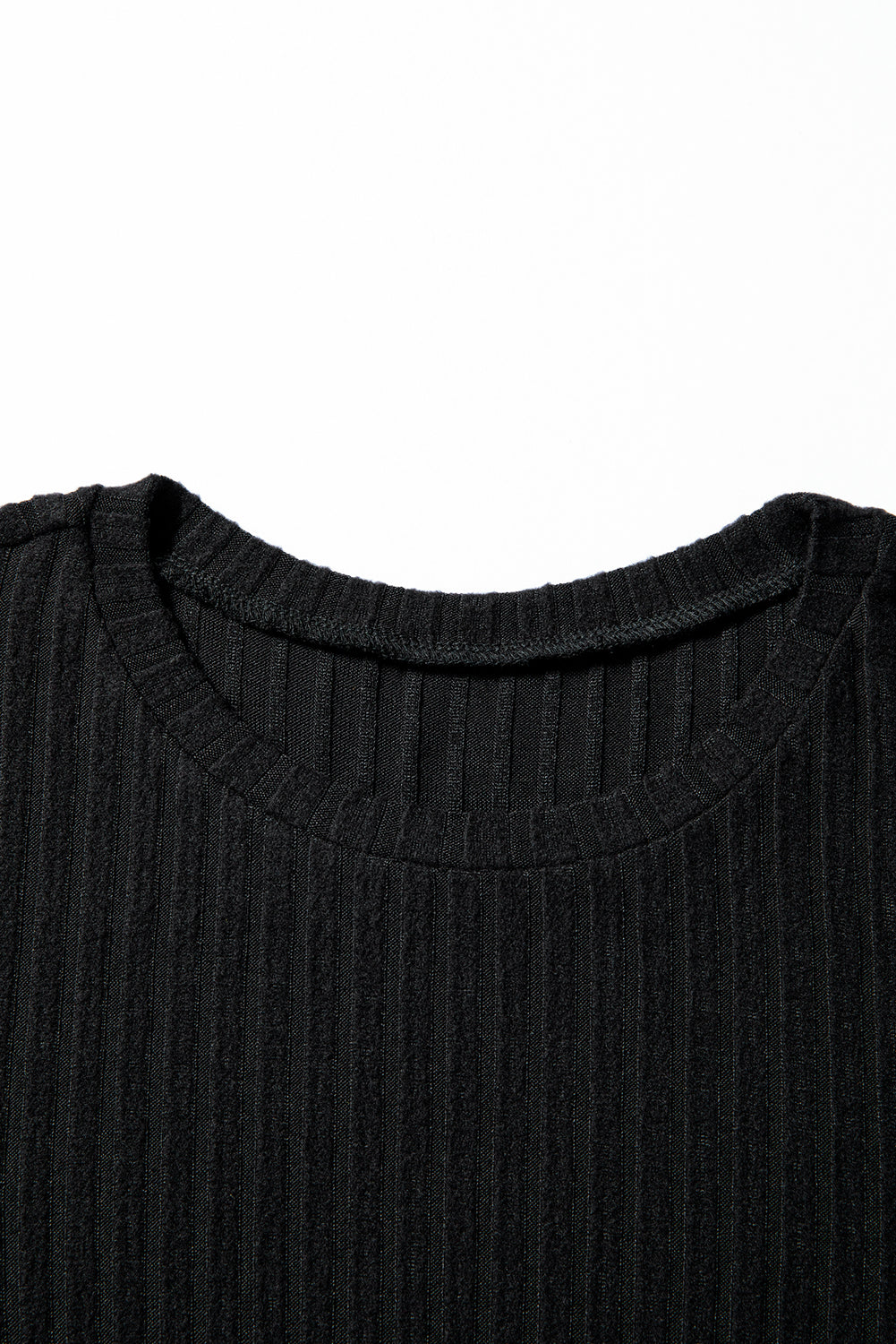 Jet Stream Ribbed Texture Round Neck Long Sleeve Rounded Hem Knit Top