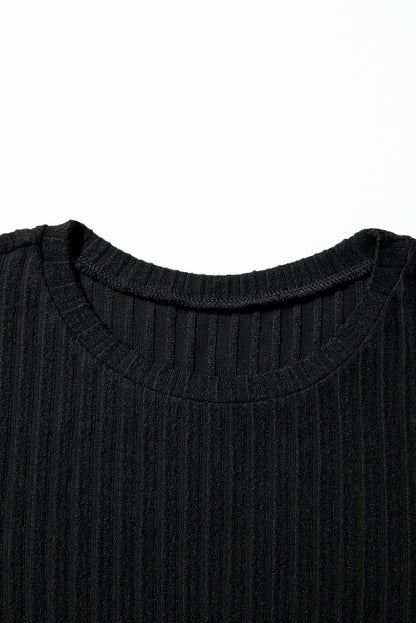 Jet Stream Ribbed Texture Round Neck Long Sleeve Rounded Hem Knit Top