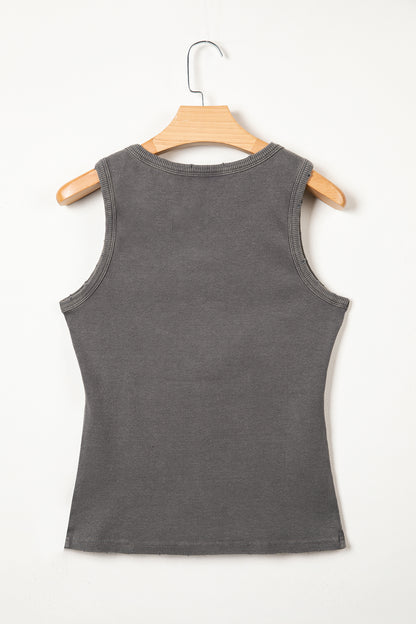 Blue Vintage Distressed Ribbed Mineral Wash Tank Top