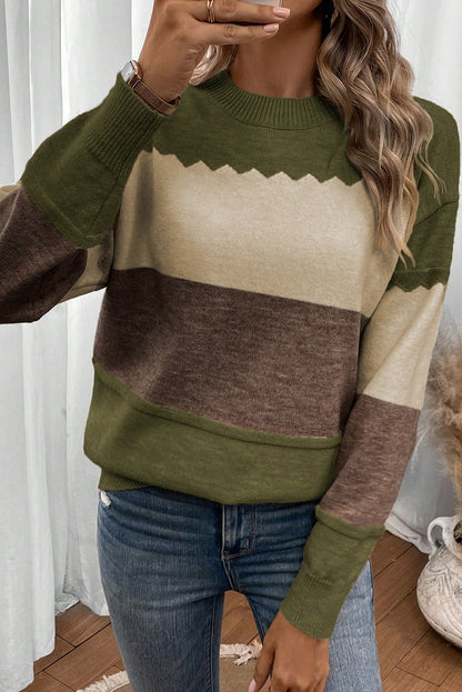 Black Colorblock Crew Neck Drop Shoulder Sweater