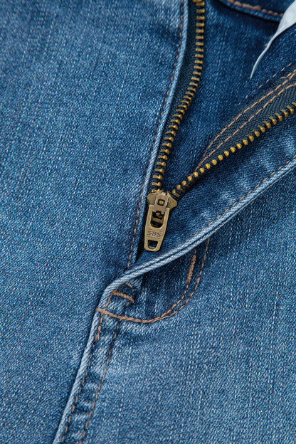 Sail Blue Exposed Stitching Straight Jeans