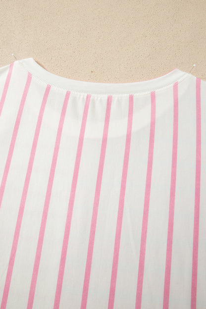 Green Stripe Colorblock 3/4 Sleeve Loose T Shirt