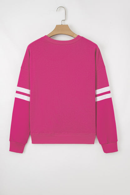Coffee Varsity Striped Detail Drop Shoulder Oversized Sweatshirt