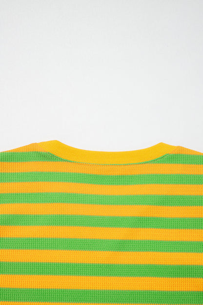 Yellow Stripe Puff Short Sleeve T Shirt Matching Shorts Set