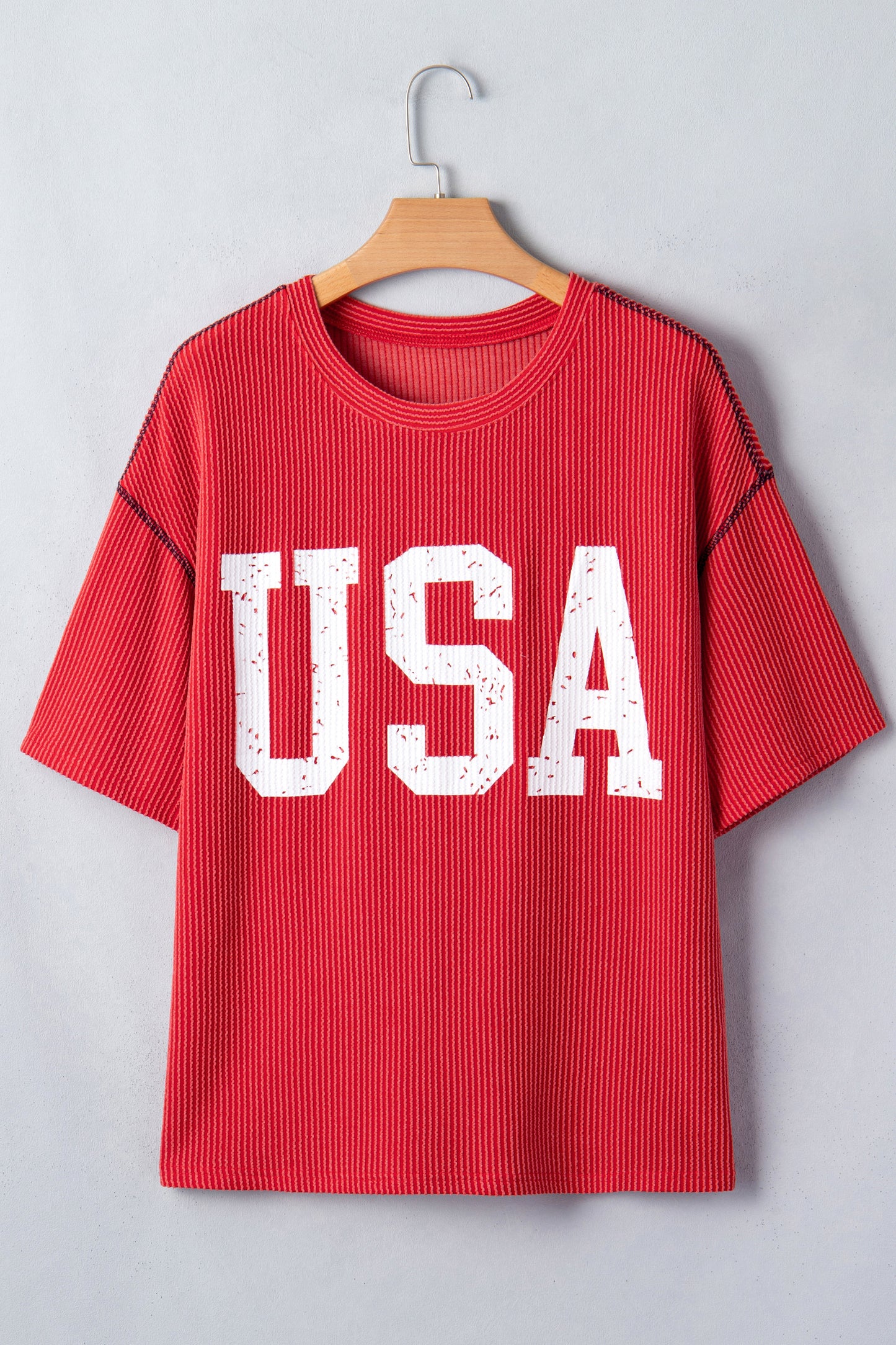 Beau Blue USA Graphic Half Sleeve Loose Ribbed Top