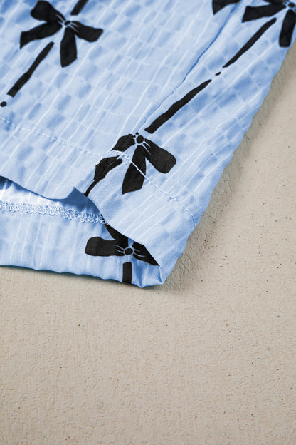 Beau Blue Bow Print Puff Short Sleeve Top