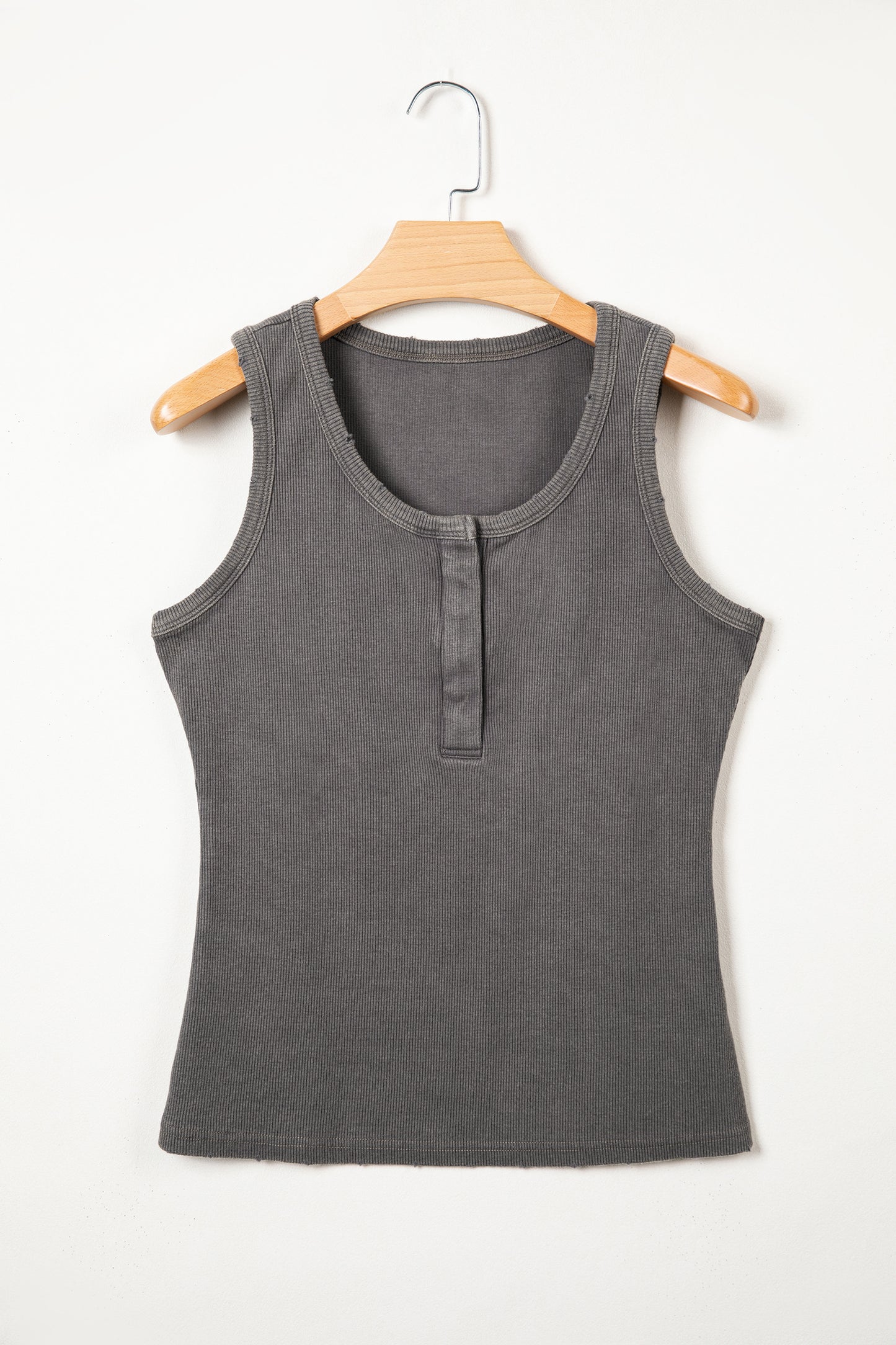 Blue Vintage Distressed Ribbed Mineral Wash Tank Top