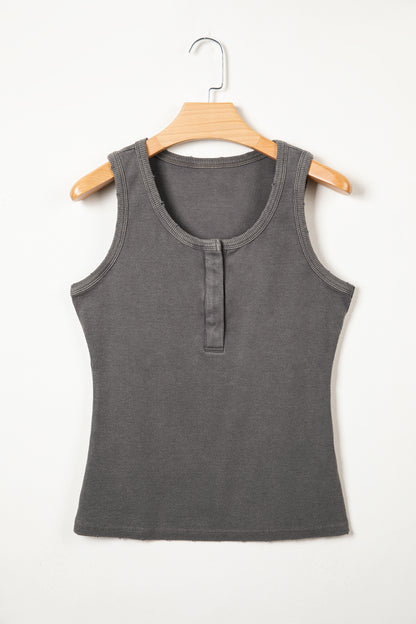 Blue Vintage Distressed Ribbed Mineral Wash Tank Top