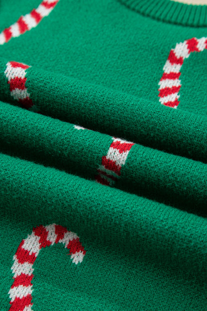 Racing Red Christmas Candy Cane Holiday Drop Shoulder Sweater