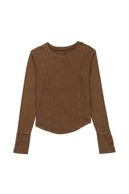 Burgundy Exposed Seam Ribbed Long Sleeve Top