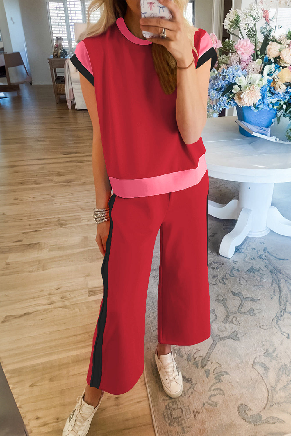 Valerian Color Block Detail Casual Two-piece Set